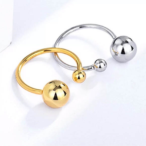 GOLD BIG SMALL BALL 925 STERLING SILVER ADJUSTABLE RING, CUTE RING, SHINY RING - Picture 3 of 4